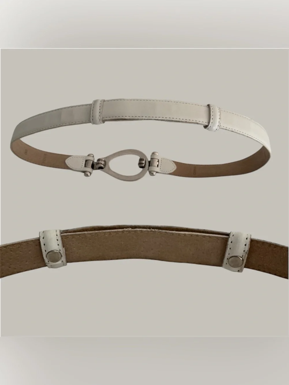 White Leather Hook And Eye Women's Boho Belt | Silver Accent